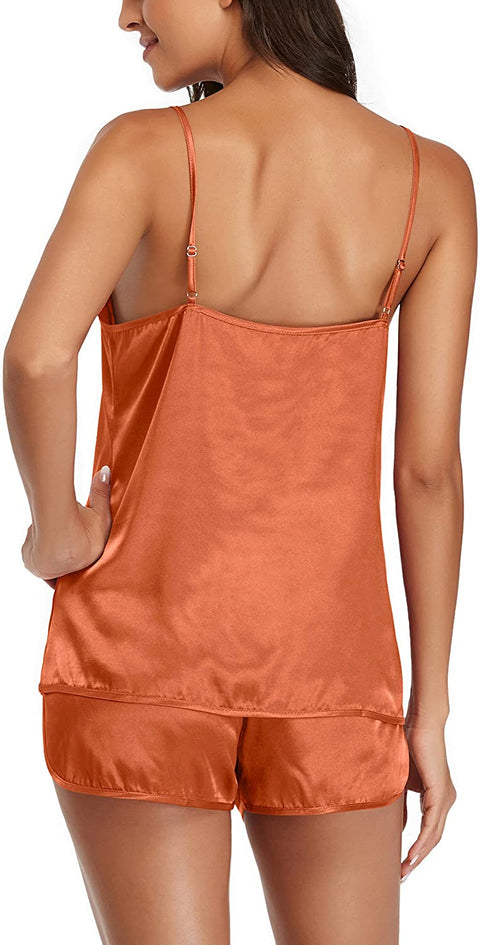Womens Pajamas, Cool Satin Cami Shorts Set Lightweight Nightwear Silk Pajamas for Women