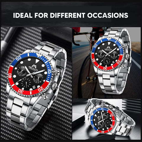 MEGALITH Mens Watches with Stainless Steel Waterproof Analog Quartz Fashion Business Chronograph Watch for Men, Auto Date