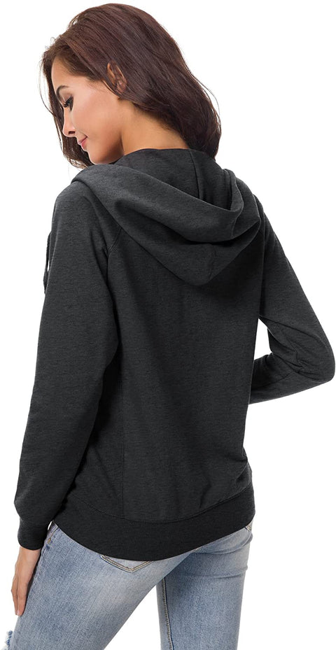 Urban CoCo Women's Solid Zipper Closure Hooded Sweatshirt Long Sleeve Casual Jacket