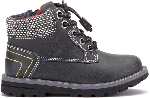 X RAY Footwear Preston Boy’s Fashion Classic Combat Leather Mid-Top Velcro Boots, Plain Toe, Thermoplastic rubber Outsole