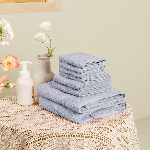 POKARLA Fresh Towel Set, 10 Piece Bathroom Towels Set (2 Bath Towels, 2 Wash Towels, 6 Hand Towels), 100% Cotton, Super Soft, Ultra-Absorbent, Fresh Feel, Easy Care,Shower Towel