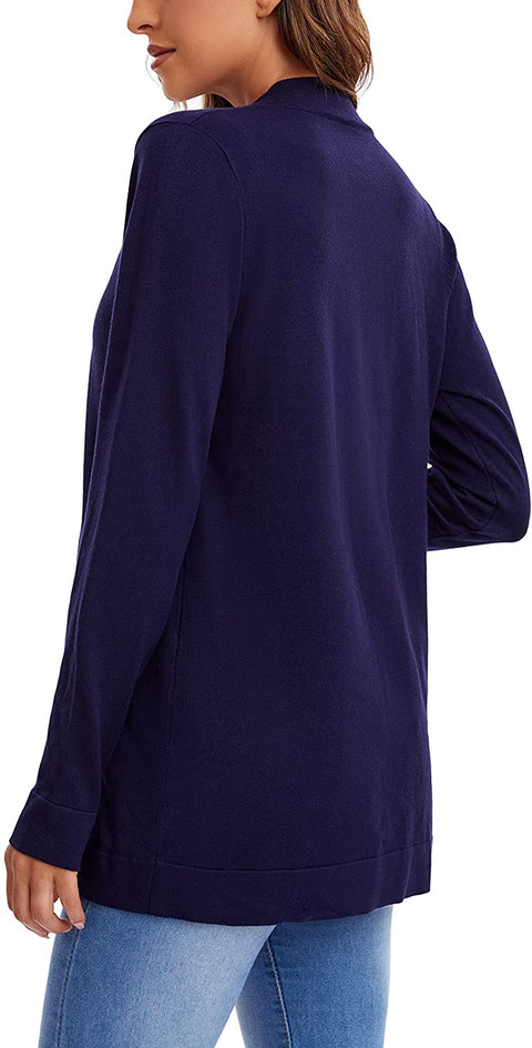 Womens' Long Sleeve Knit Sweater Cardigans Curved Hem Open Front with Pockets