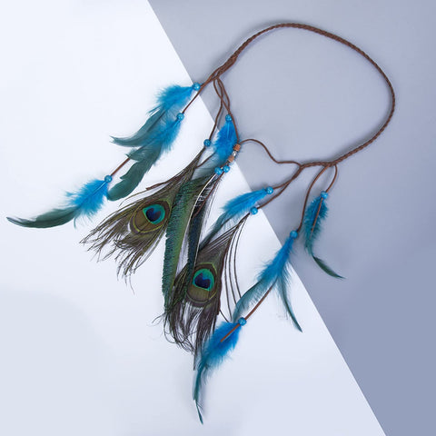 AWAYTR Boho Fancy Feather Headband - Women Hippie Hairband Festival Headwear Hair Hoop