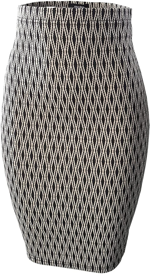 Women‘s Elastic Waist Stretch Basic Bodycon Midi Knee Length Pencil Skirt for Office and Home