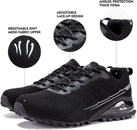 Kricely Men's Women Trail Running Shoes - Non-Slip Hiking Shoes Breathable Walking Footwear Outdoor Road Athletic Sneaker