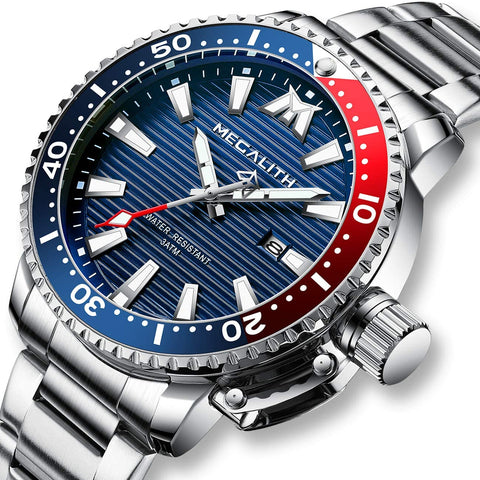 MEGALITH Mens Watches with Stainless Steel Waterproof Analog Quartz Fashion Business Luminous Metal Watch for Men, Auto Date