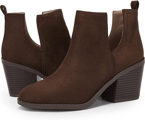 Women Chunky Block Stacked Low Heel Ankle Boots Cut Out Pointed Toe Comfortable Booties