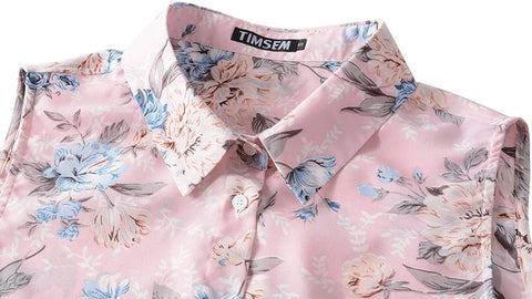 TIMSEM Womens Sleeveless Floral Printed Chiffon Casual Blouse Shirts Tops