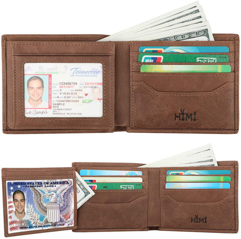 Wallets for Men - RFID Blocking Trifold Genuine Leather Wallet With 2 ID Window