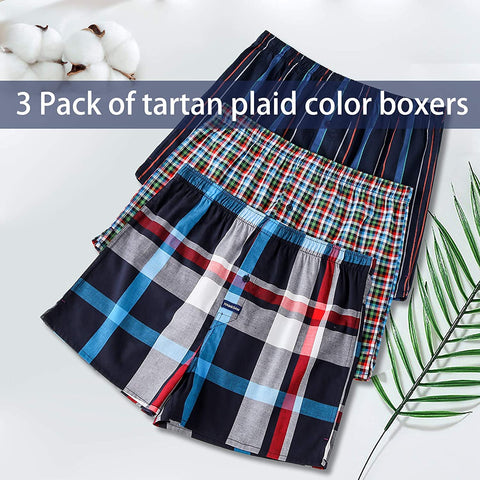 Men's Boxers Shorts 3 Pack 100% Cotton Comfortable Soft Underwear for Men