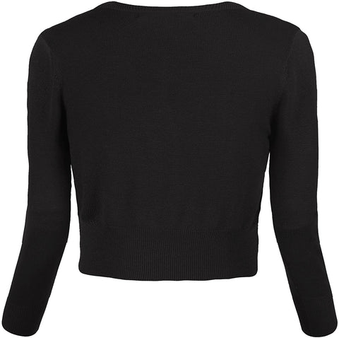 Women's Cropped Cardigan V-Neck Button Down Knitted Sweater 3/4 Sleeve