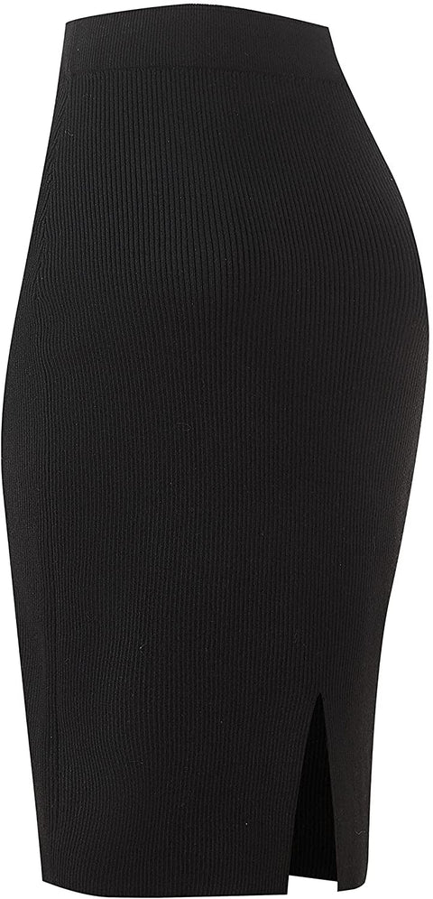 Women's Elastic Waist Knitted Split Tube Pencil Midi Skirt