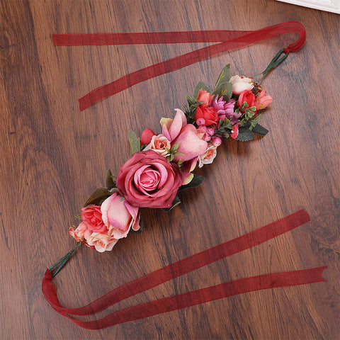 Flower Halo Crown Floral Headpiece - AWAYTR Bohemia Flower Headband Hair Wreath Garland for Women (cameo brown)