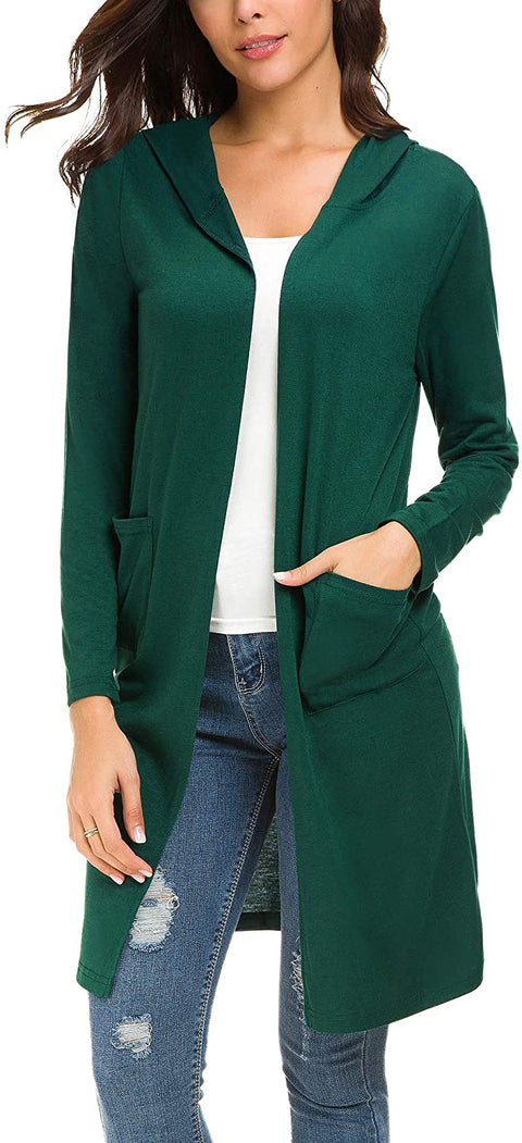 Women's Classic Open Front Lightweight Long Hooded Cardigan