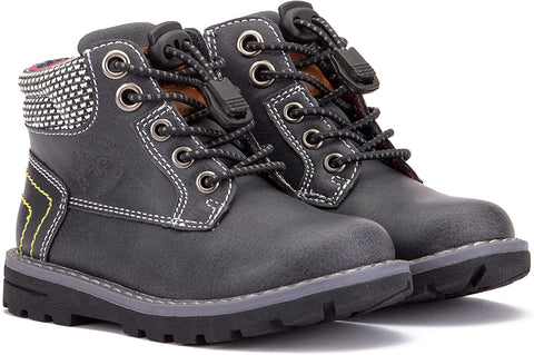 X RAY Footwear Preston Boy’s Fashion Classic Combat Leather Mid-Top Velcro Boots, Plain Toe, Thermoplastic rubber Outsole