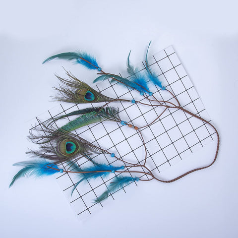 AWAYTR Boho Fancy Feather Headband - Women Hippie Hairband Festival Headwear Hair Hoop