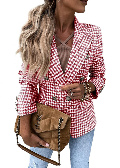 GAMISOTE Womens Casual Blazer Plaid Slim Fit Lapel Work Office Outerwear Jacket Suit