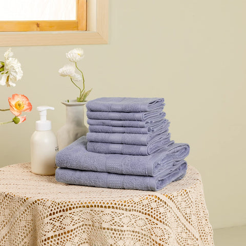 POKARLA Fresh Towel Set, 10 Piece Bathroom Towels Set (2 Bath Towels, 2 Wash Towels, 6 Hand Towels), 100% Cotton, Super Soft, Ultra-Absorbent, Fresh Feel, Easy Care,Shower Towel