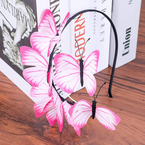 AWAYTR Girl Butterfly Fancy Fairy Headband Boho Chic Cloth Art Costume Party Tiara Crown Prop Hair Band Hoop Headband(Pink-1)