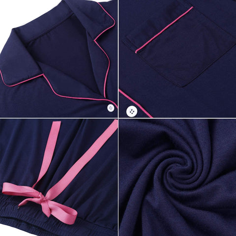 Womens Pajamas Set Short Sleeve Sleepwear Button Down Nightwear Shorts Soft Pj Sets S-XXL