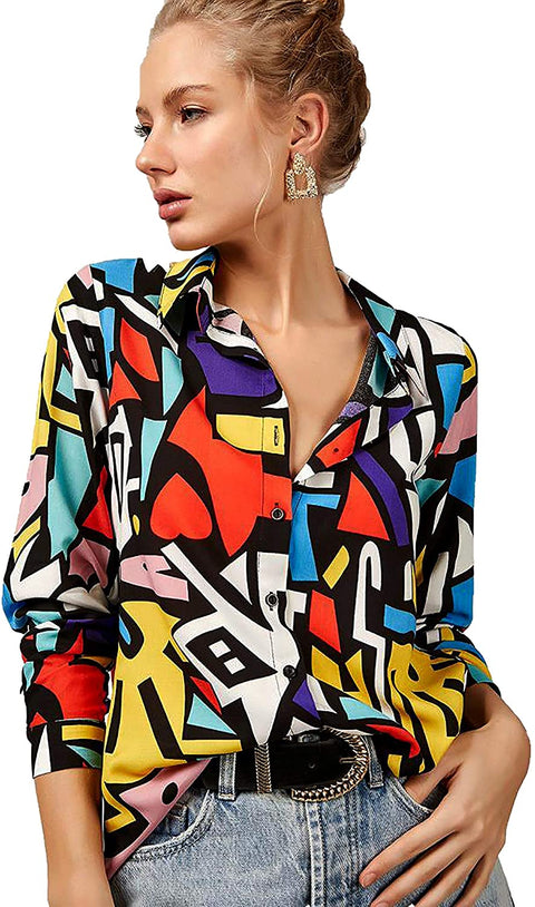 Blouses for Women Fashion, Casual Long Sleeve Button Down Shirts Tops, XS-3XL
