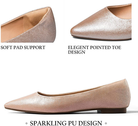 mysoft Women's Flats Pointed Toe Ballet Wedding Flat Shoes with Comfort Heel Protection