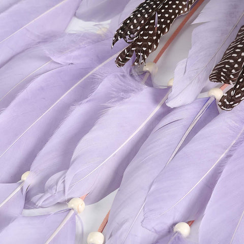 Bohemian Feather Headband Boho Headdress - Hippie Indian Feather Hairband Festival Hair Band Carnival Headwear for Women Native American Headpiece (Purple+Speckled feather)
