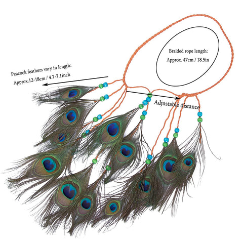 Peacock Feather Hippie Headband Accessories - AWAYTR Bohemia Tribal Indian Hippie Headpiece Braided Beads Headwear Festival Hair Decoration (All peacock)