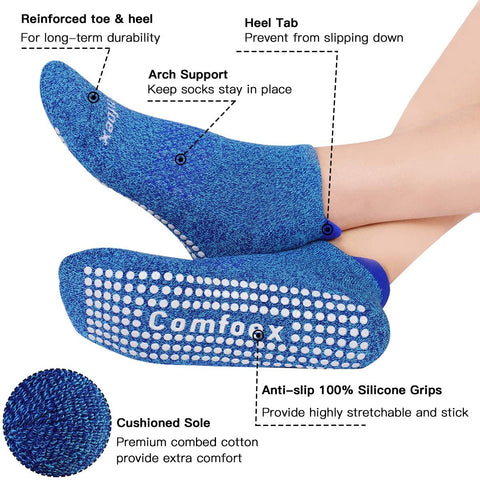 Non Slip Yoga Socks Women 3 Pairs Cushioned Sole Grip Socks for Pilates, Barre