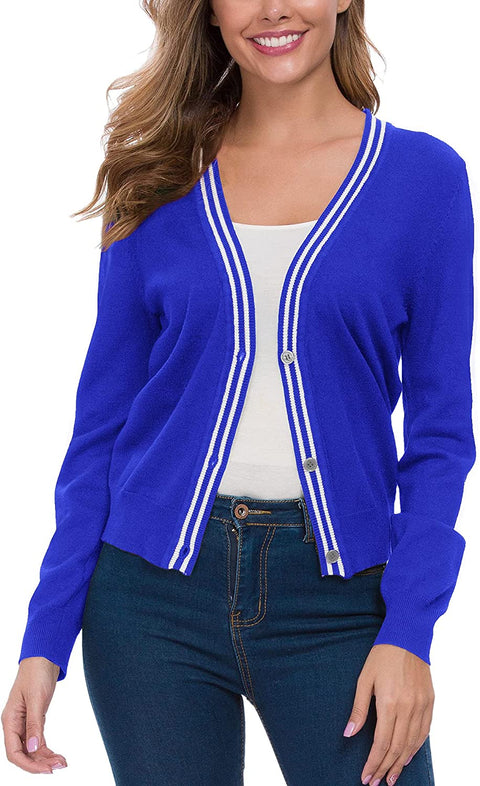 Women's Long Sleeve Button Down Cardigan Sweater Elegant Cropped Sweater