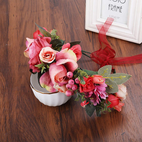 Flower Halo Crown Floral Headpiece - AWAYTR Bohemia Flower Headband Hair Wreath Garland for Women (cameo brown)
