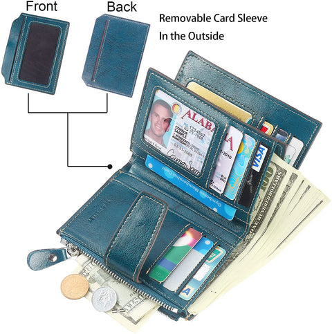 Womens Wallet, Lavemi Leather Wallet RFID Blocking Small Bifold Compact Credit Card Holder for Women with ID Window Zipper Pocket