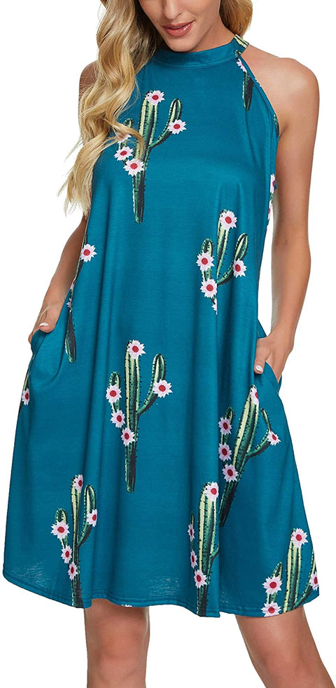 Women's Sleeveless Halter Dress Summer Basic Tank Midi Dress