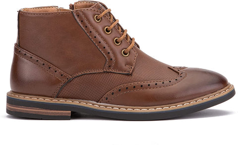 X RAY Footwear Kingston Boy’s Fashion Classic Combat Leather Mid-Top Brogue Boots, Wingtip Toe, Thermoplastic rubber Outsole