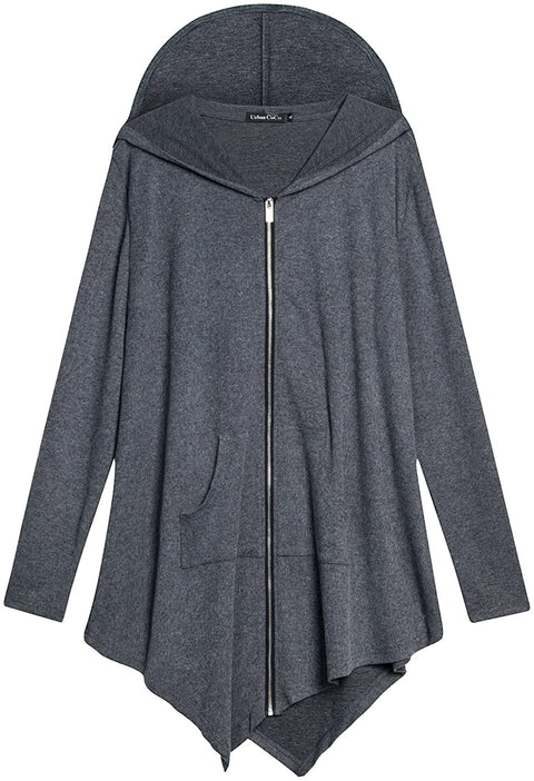 Women's Pluse Size Hooded Sweatshirt Jacket Cape Style