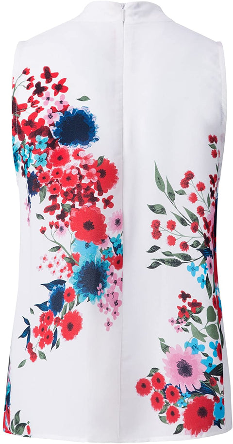 Womens V Neck Wraps Sleeveless Shirt Floral Print Tunic Tank Top