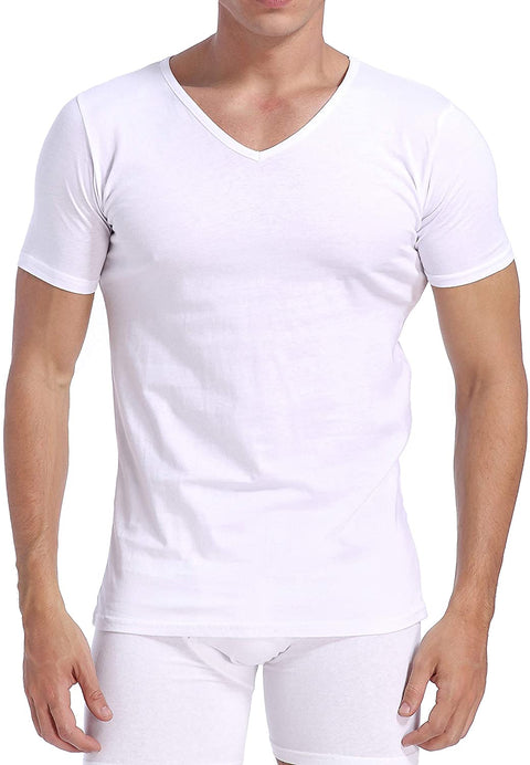 Comfneat Men's 3-Pack Undershirts Cotton Spandex Stretchy Comfy V-Neck T-Shirts