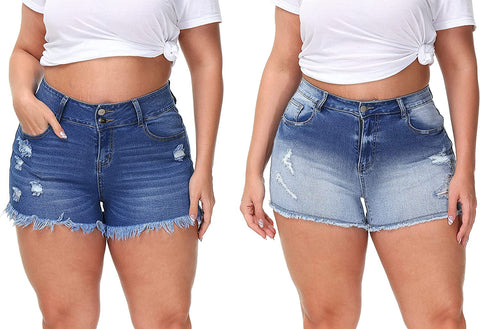 Sexy Plus Size Denim Shorts Women Distressed High Waist Shorts with Pockets Rayal Blue 16 Plus &Blue 16 Plus