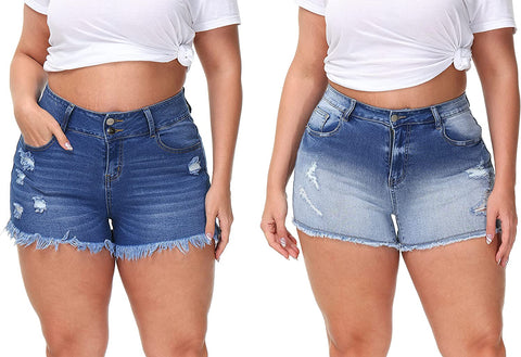 Sexy Plus Size Denim Shorts Women Distressed High Waist Shorts with Pockets Rayal Blue 24 Plus &Blue 24 Plus