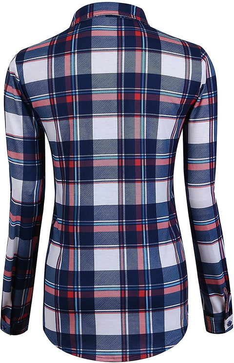Women's Classic Plaid Shirt Button Down Long Sleeve Blouse