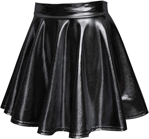 Women's Shiny Flared Pleated Mini Skater Skirt