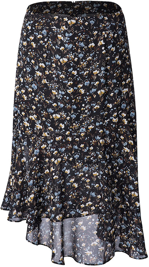 Womens A Line Floral Print Midi Skirt Flared Hem