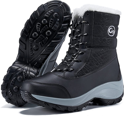 Women's Winter Snow Boots Waterproof Warm Fur Lining Mid-Calf Booties Fashion Comfortable Slip on Outdoor Shoes Lace Up