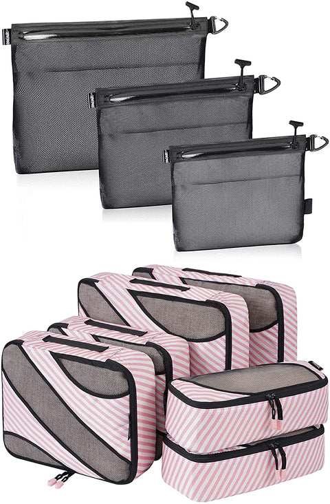 Bagail 6 Set Packing Cubes + 3 Water-resistant Airtight Zipper Pouch