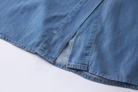 Womens A Line Long Lightweight Tencel Denim Tiered Skirt with Multi Layers