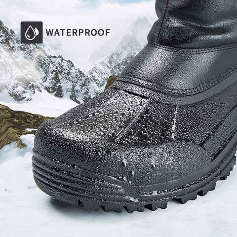 mysoft Men's Winter Snow Boots Mid Calf Waterproof Insulated Fur Lined Warm Anti-Slip Zip Boot