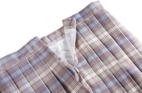 Womens Uniforms Plaid Pleated Mini Skirt