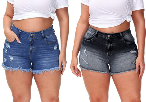 Sexy Plus Size Denim Shorts Women Distressed High Waist Shorts with Pockets Rayal Blue 18 Plus &Black Gray 18 Plus