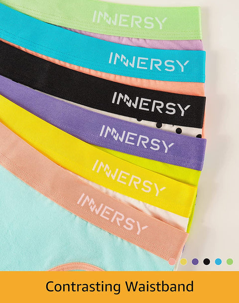 INNERSY Big Girls' Underwear Teens Contrasting Color Cotton Briefs Panties 6 Pack