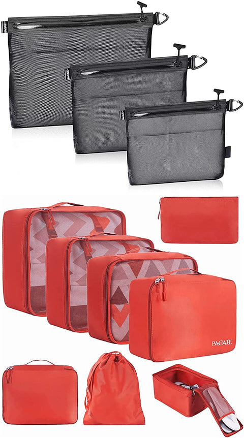 BAGAIL 8 Set Packing Cubes+3 Water-resistant Airtight Zipper Pouch